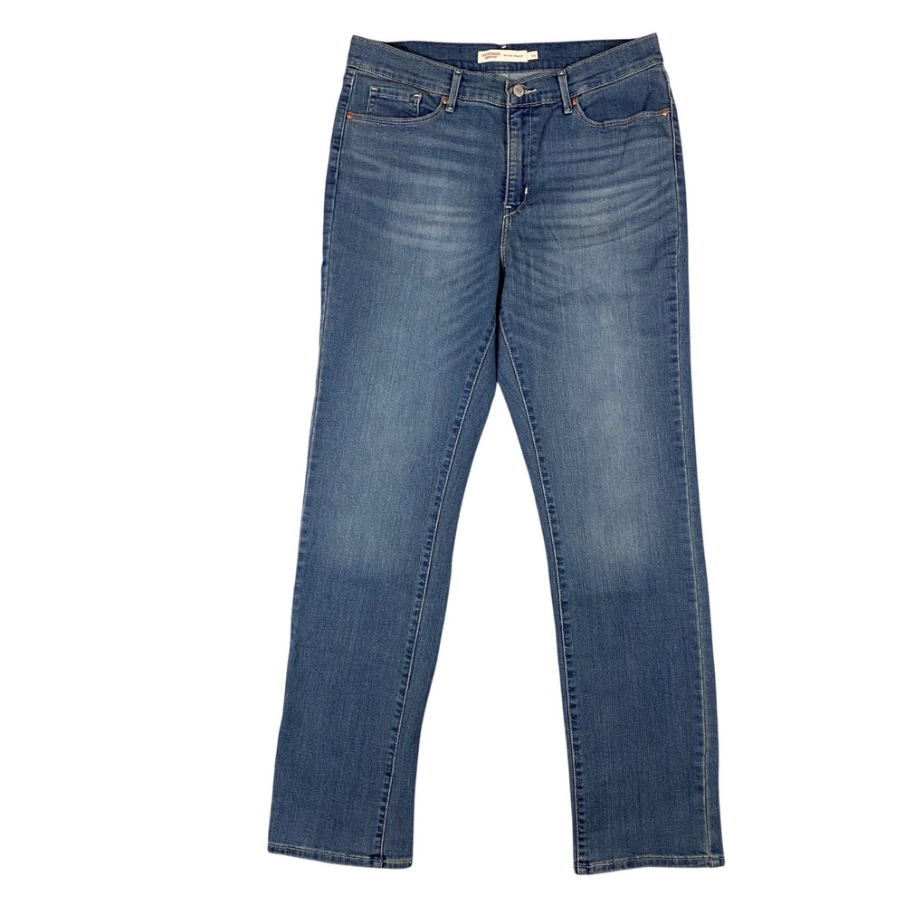Levi Strauss Signature Womens Mid Rise Straight Leg Blue Denim Jeans‎ Size 14L